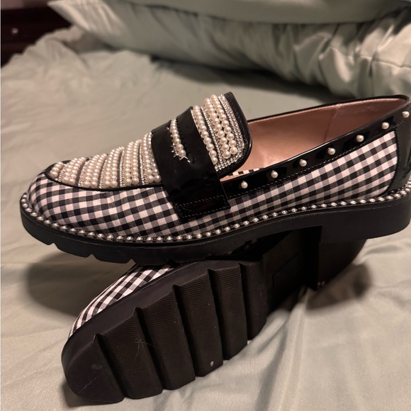 Betsey Johnson Black and White Pearl Embellished Loafers - Picture 6 of 6